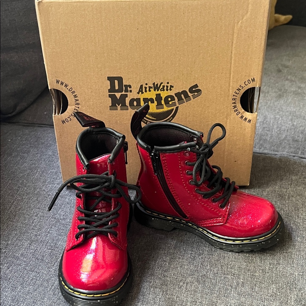 Dr. Martens Bright Red Cosmic Glitter Combat Boots
